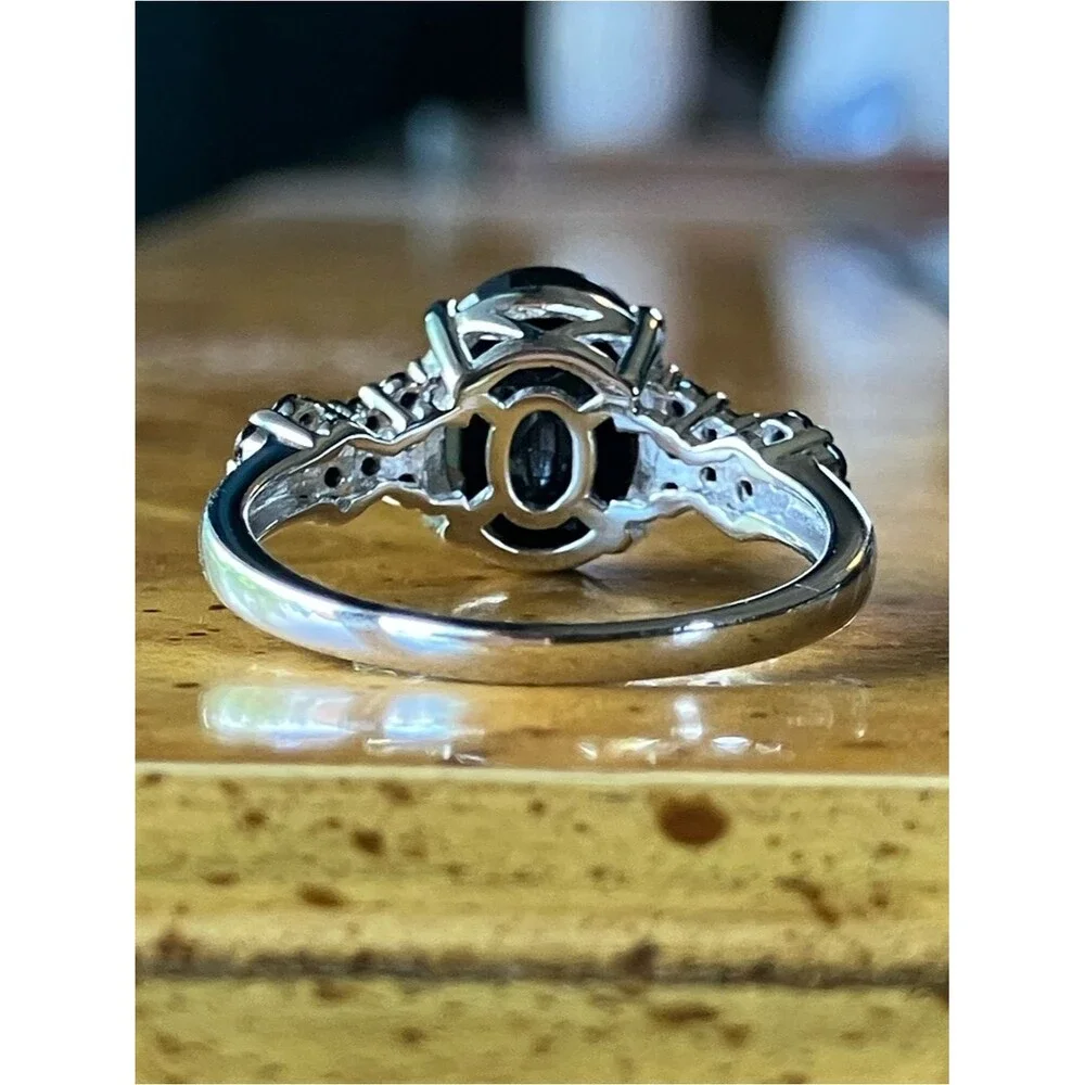 Natural Black Spinel Sterling Silver Ring Size 8